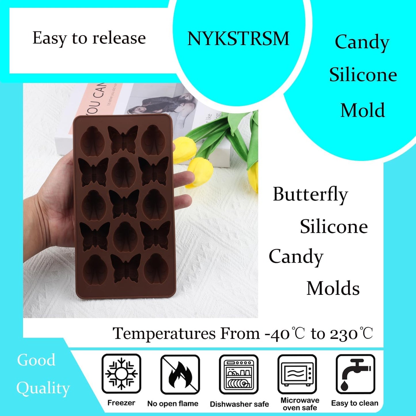 Moldes de silicona para dulces de mariposa y chocolate con 15 cavidades