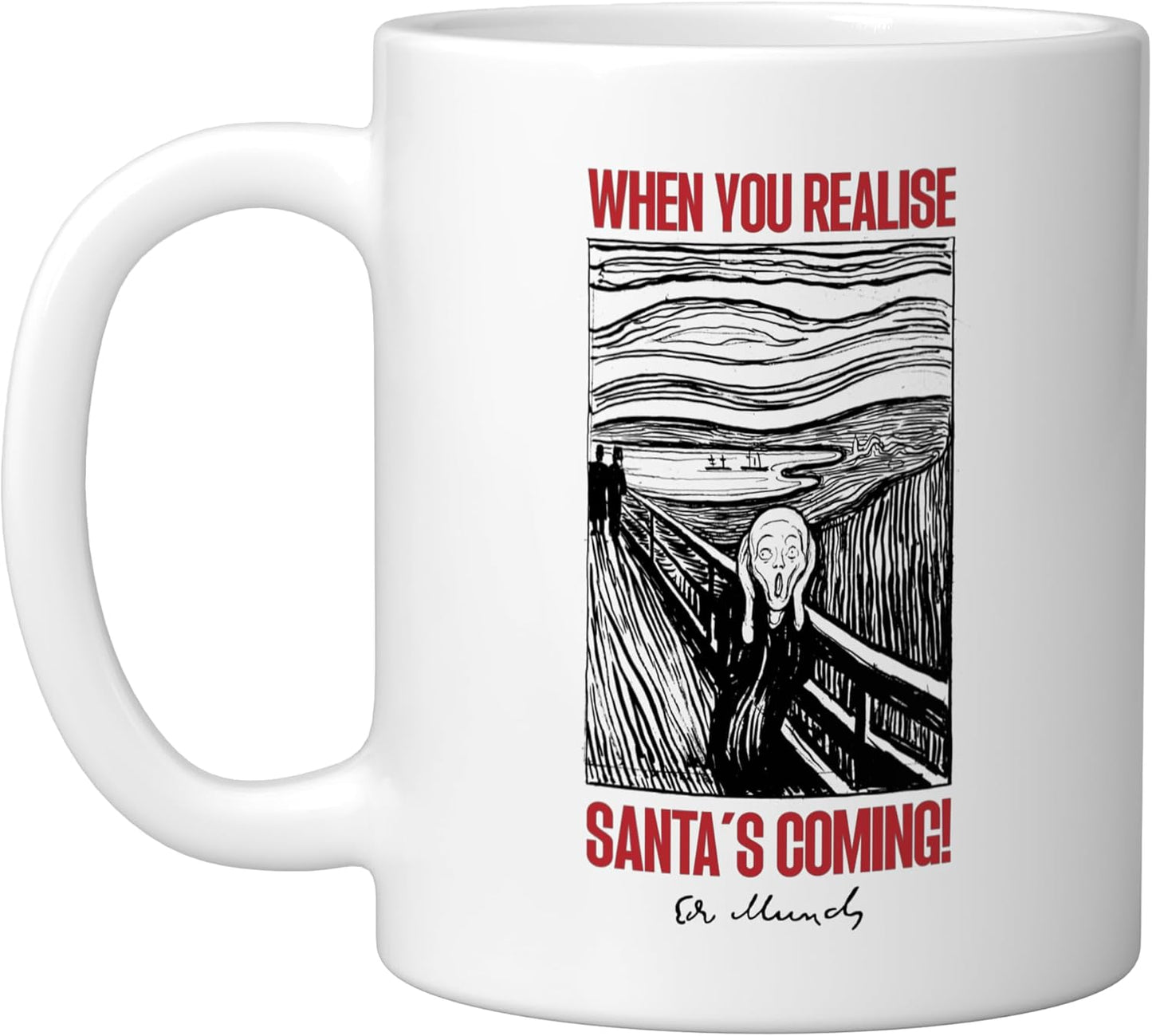 Taza cerámica Funny Munch Christmas Scream Santa's Coming