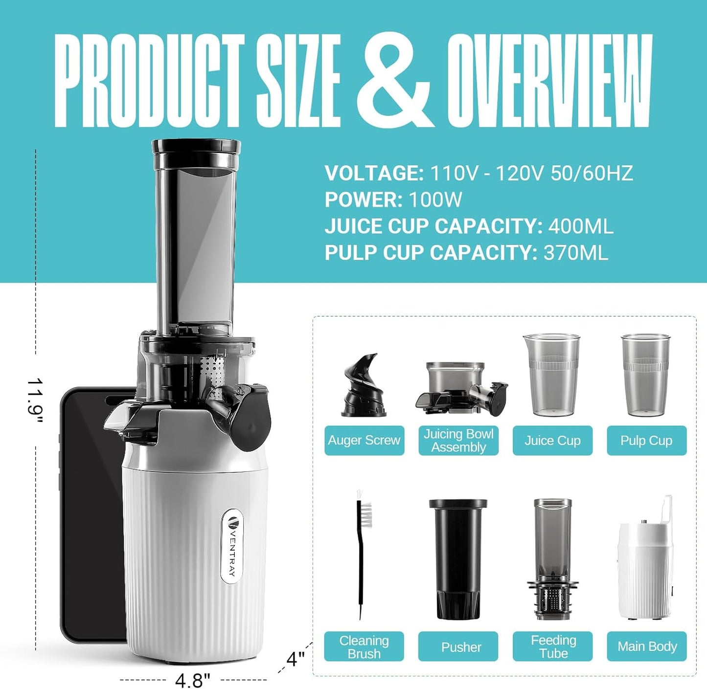 Extractor Jugos Ginnie 4.7pulg Mini Exprimidor