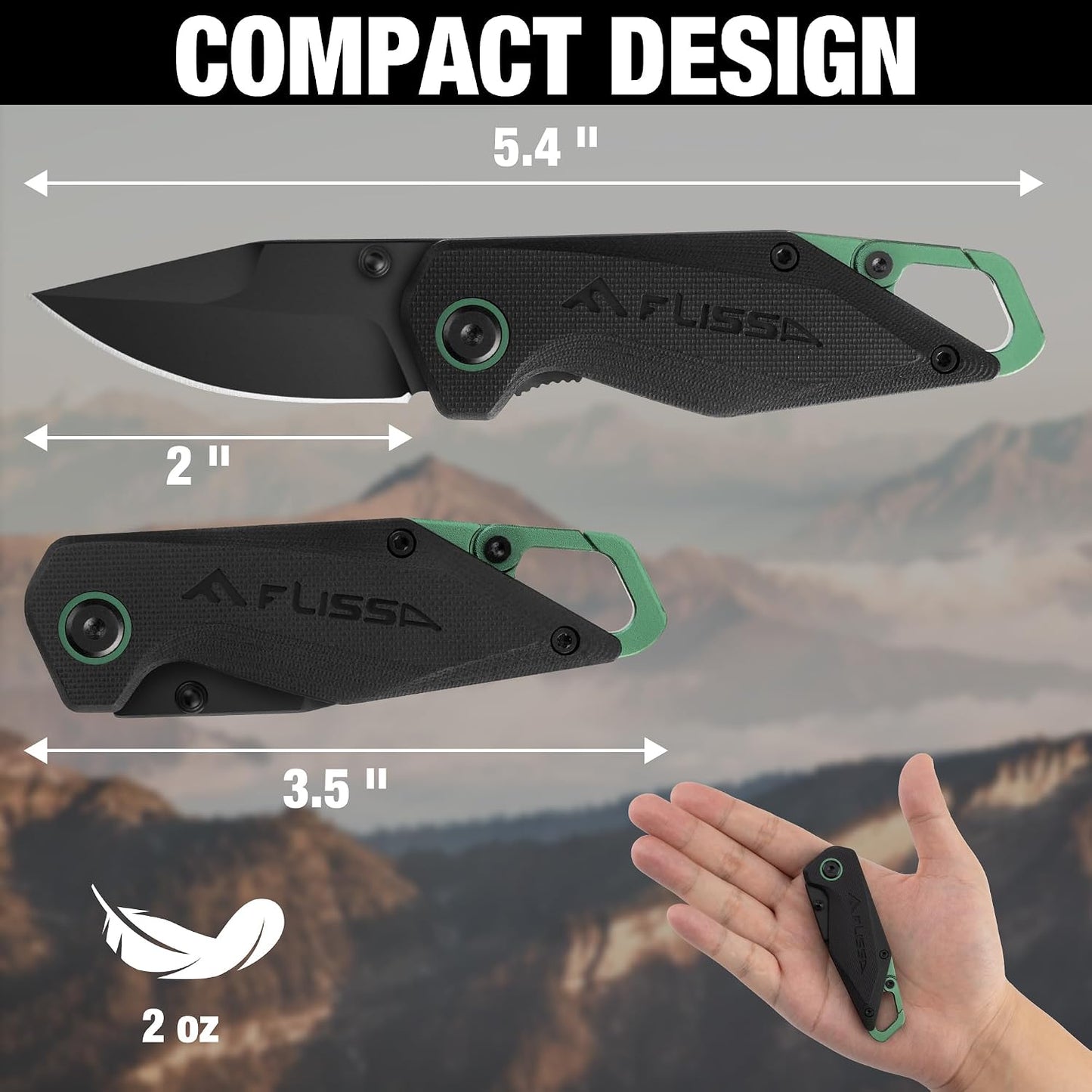 Cuchillo plegable EDC acero 14C28N 2pulg con clip mosquetón
