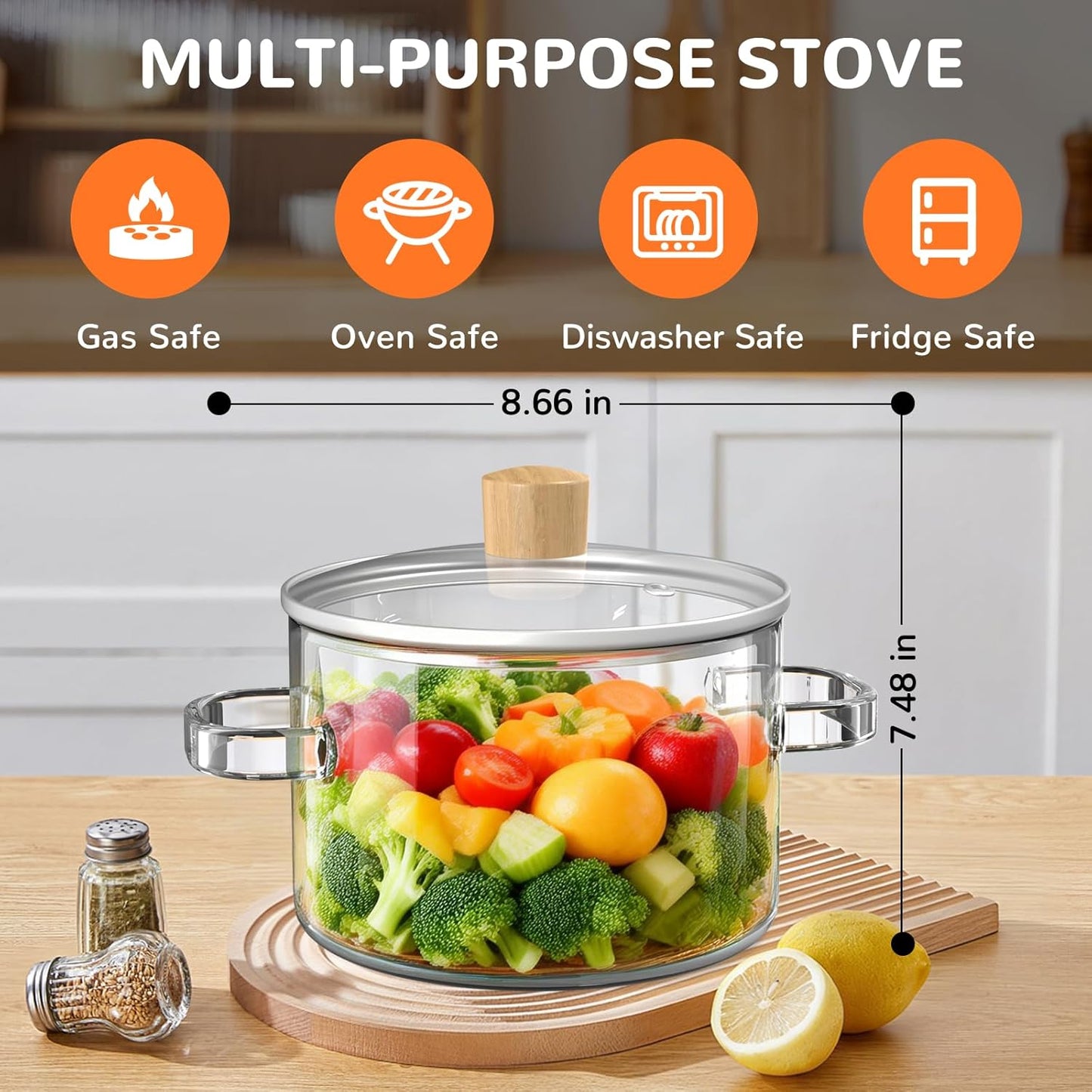Olla de vidrio transparente con tapa 1.5L para cocinar en estufa