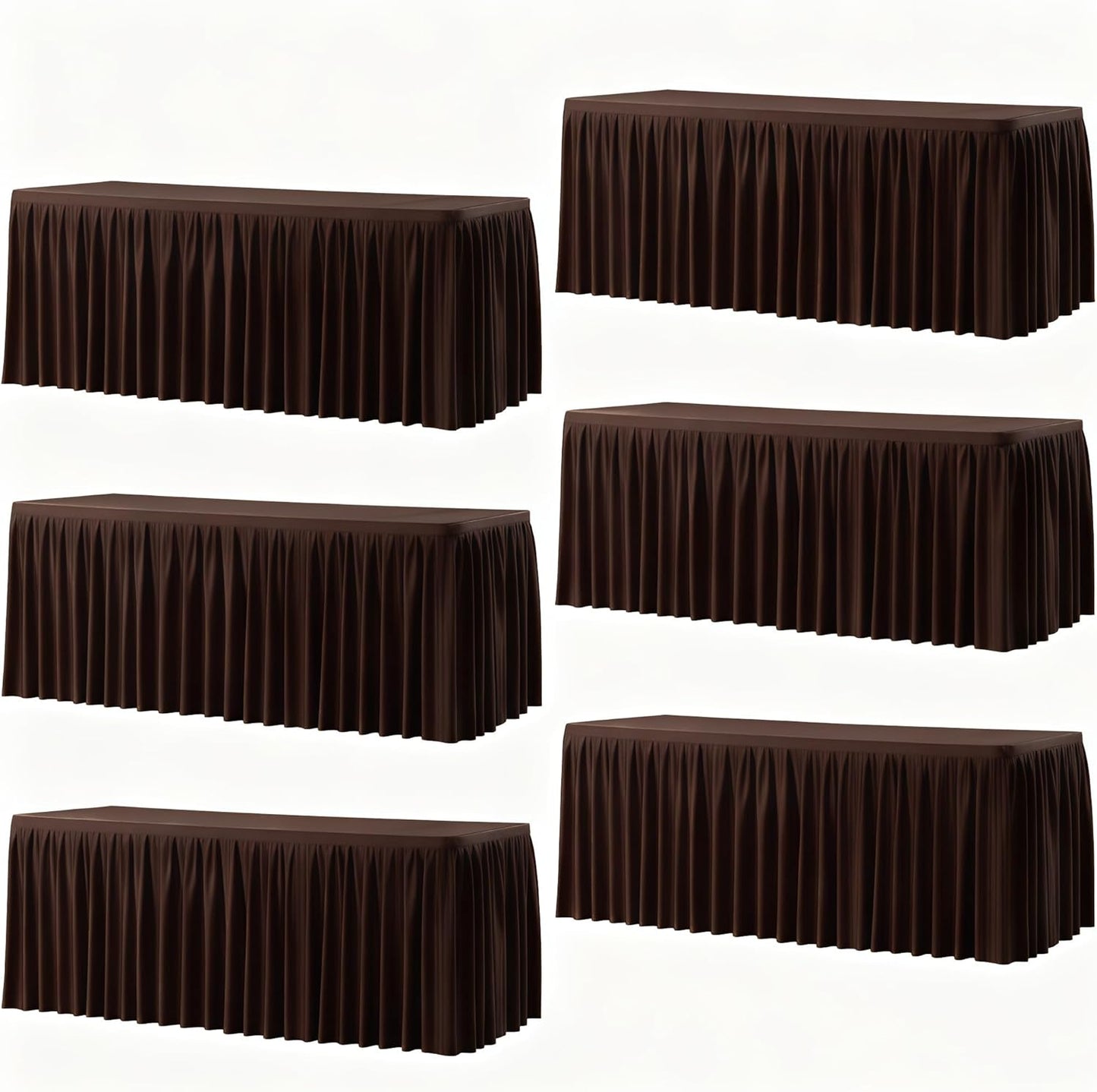 Paquete de 6 manteles rectangulares marrones de poliéster elástico para mesas de 6 pies