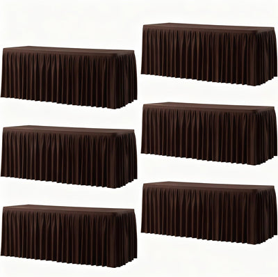Paquete de 6 manteles rectangulares marrones de poliéster elástico para mesas de 6 pies