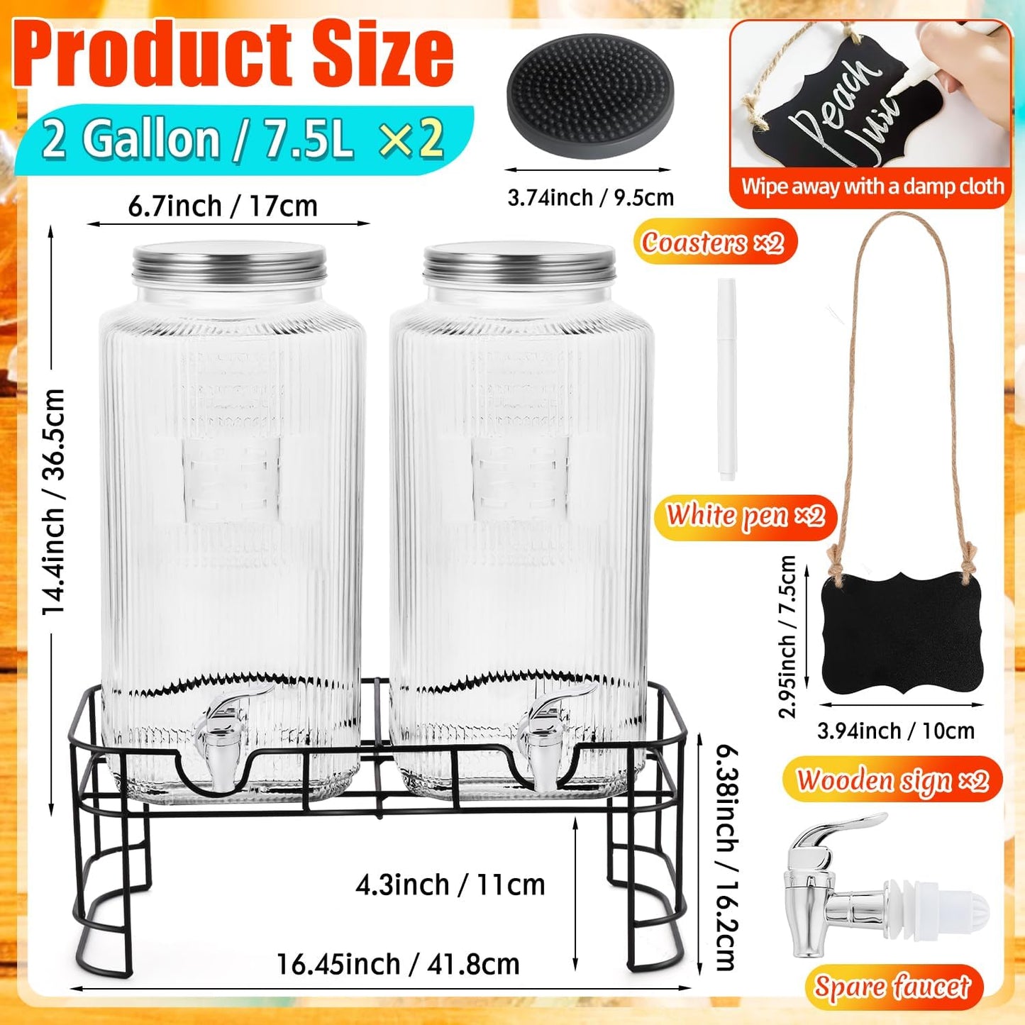 2 Dispensadores Vidrio 2gal Con Soporte Filtro Anti Fugas
