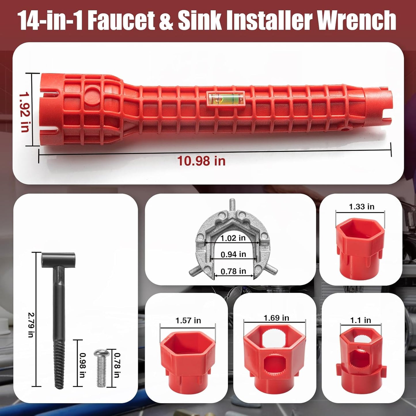Llave multifuncional 14en1 para fregadero grifo rojo