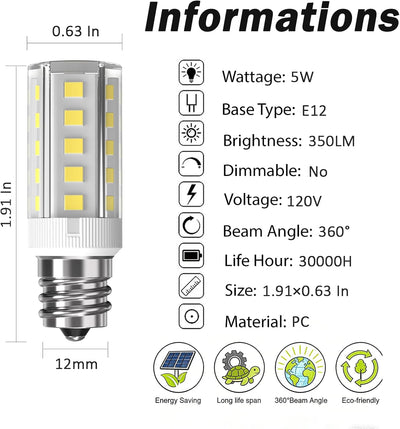 Bombilla LED E12 5W 6000K blanco para secadora