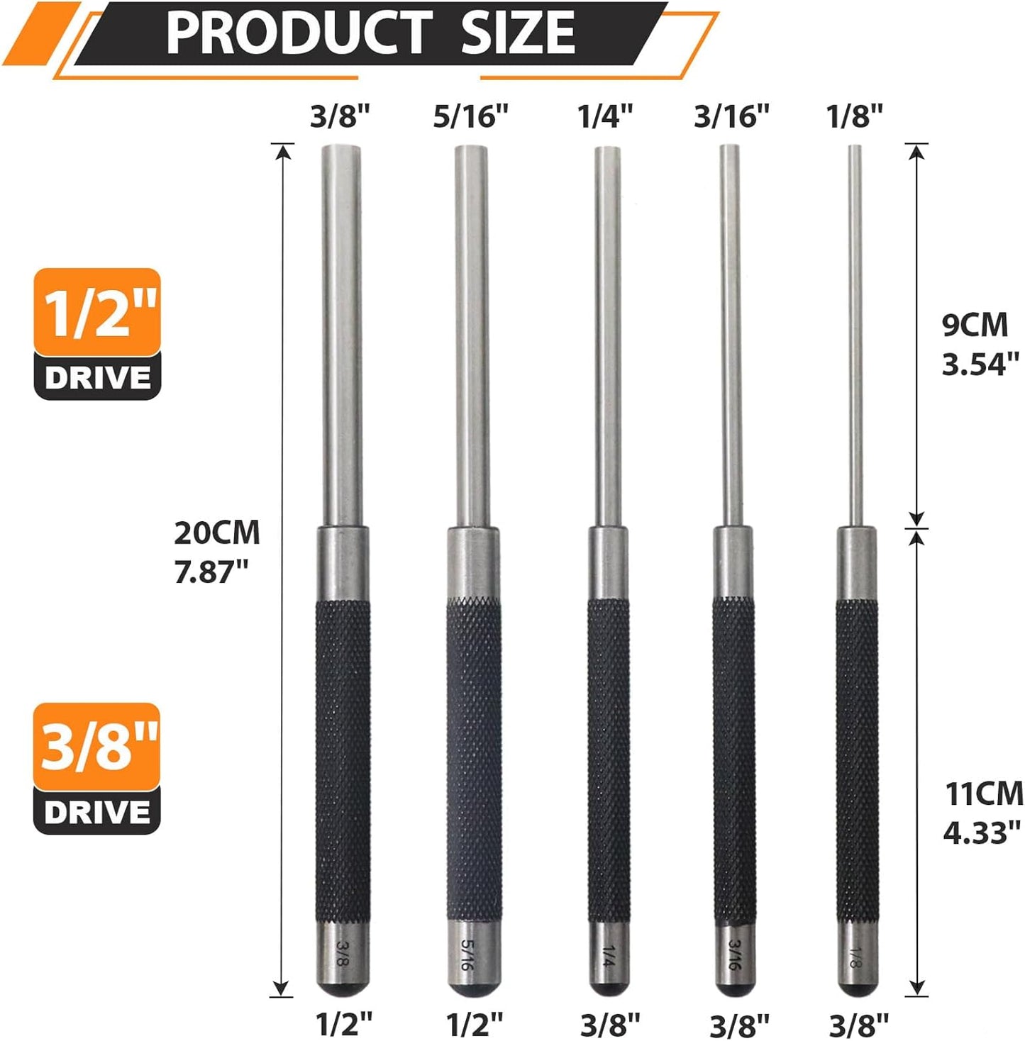 Set 5 Perforadores Acero Carbono 8pulg Diámetro 1/8-3/8