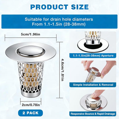 2 Tapones Drenaje Universal 1-1.5pulg Filtro Acero Inox