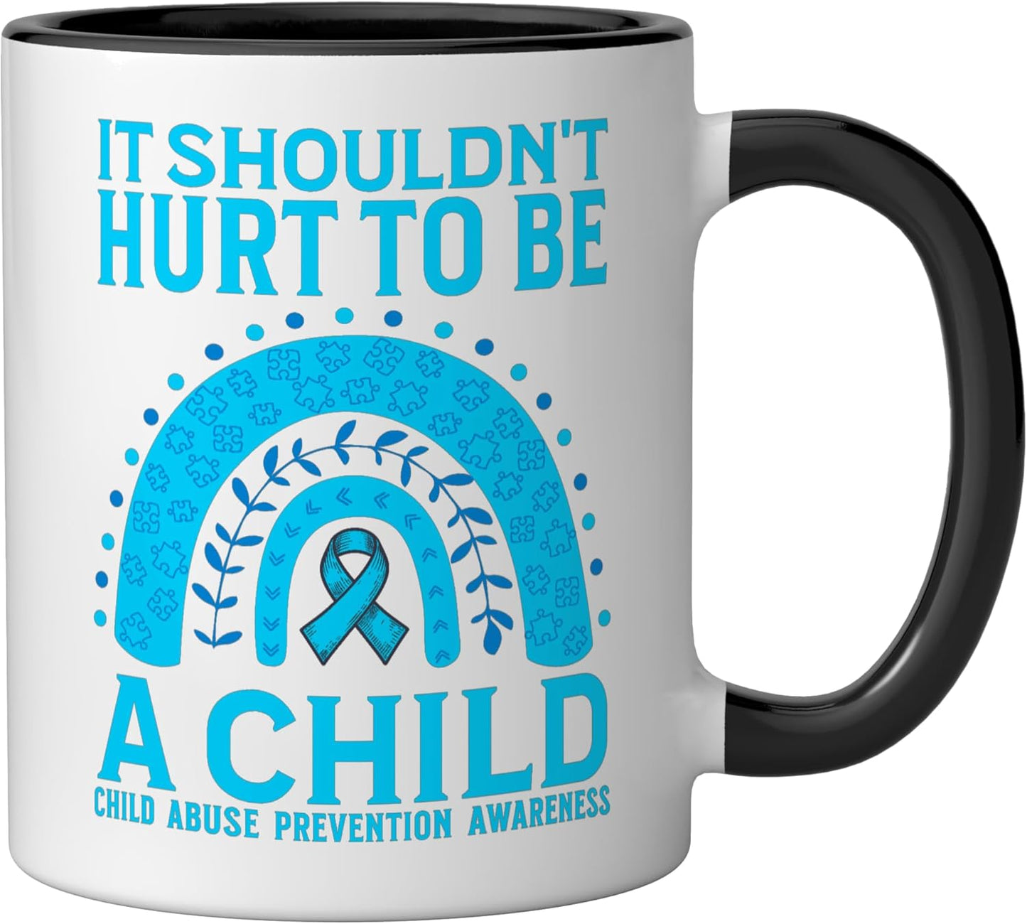Taza cerámica para conciencia sobre abuso infantil negro/blanco