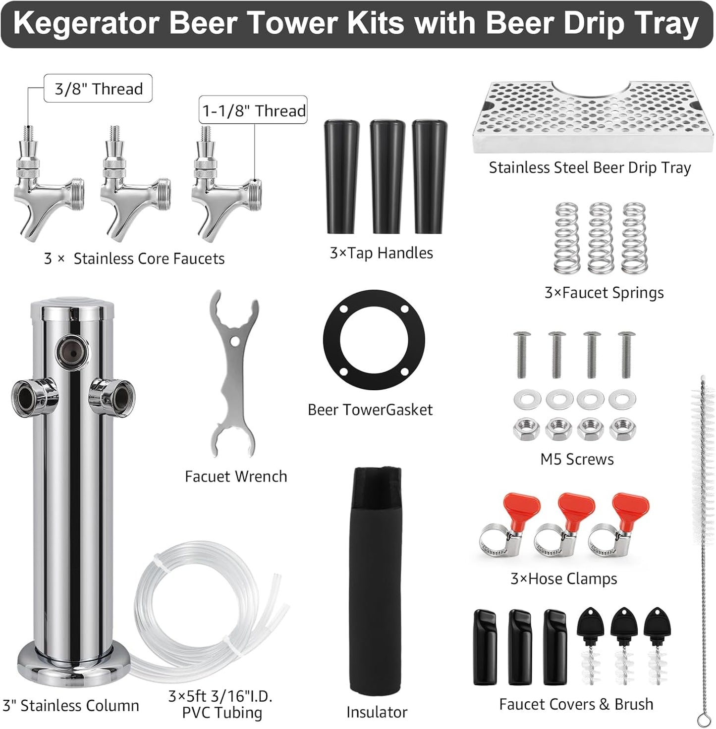 Torre Kegerator 3 grifos acero inox bandeja goteo