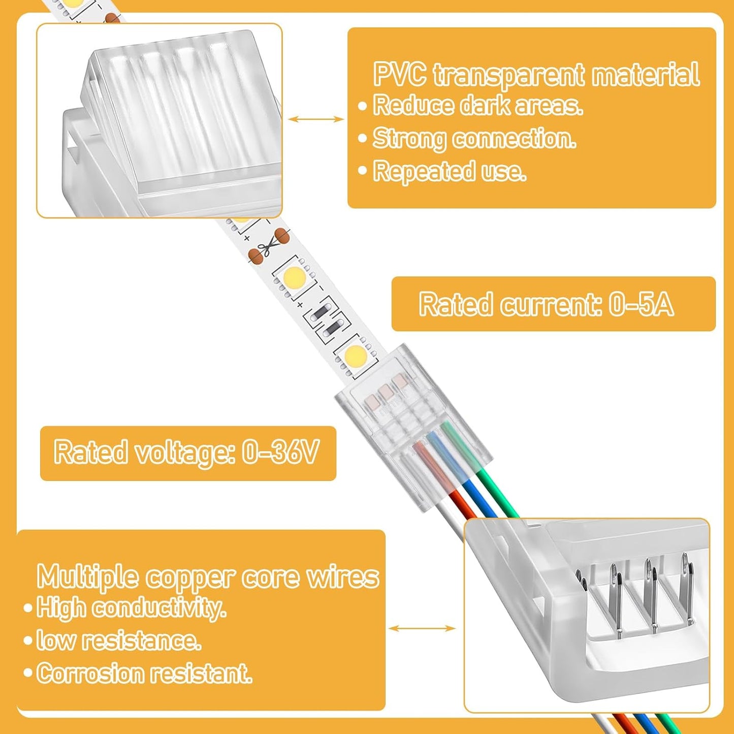 Conectores LED 4pines 0.394pulg RGB impermeables para tira