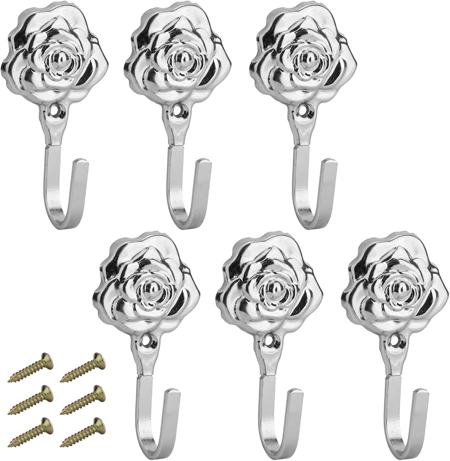 Set 6 Ganchos Metal Perchero Pared Plateado