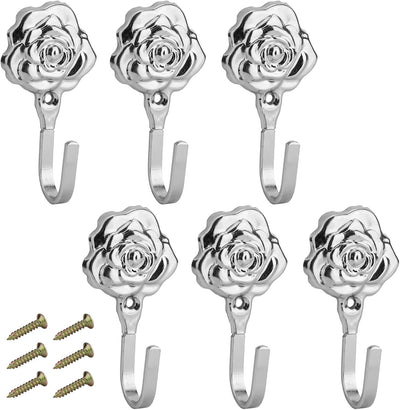 Set 6 Ganchos Metal Perchero Pared Plateado