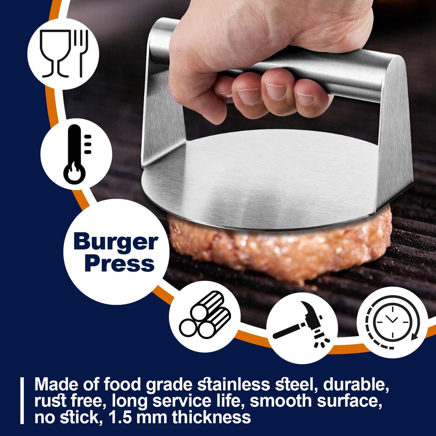 Prensa hamburguesas acero inox 5.5pulg antiadherente