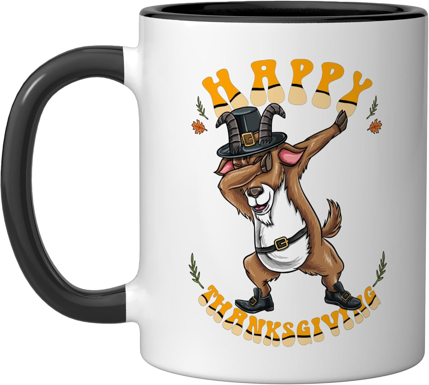 Taza cerámica para niños Pilgrim Goat Happy Thanksgiving Negro/Blanco