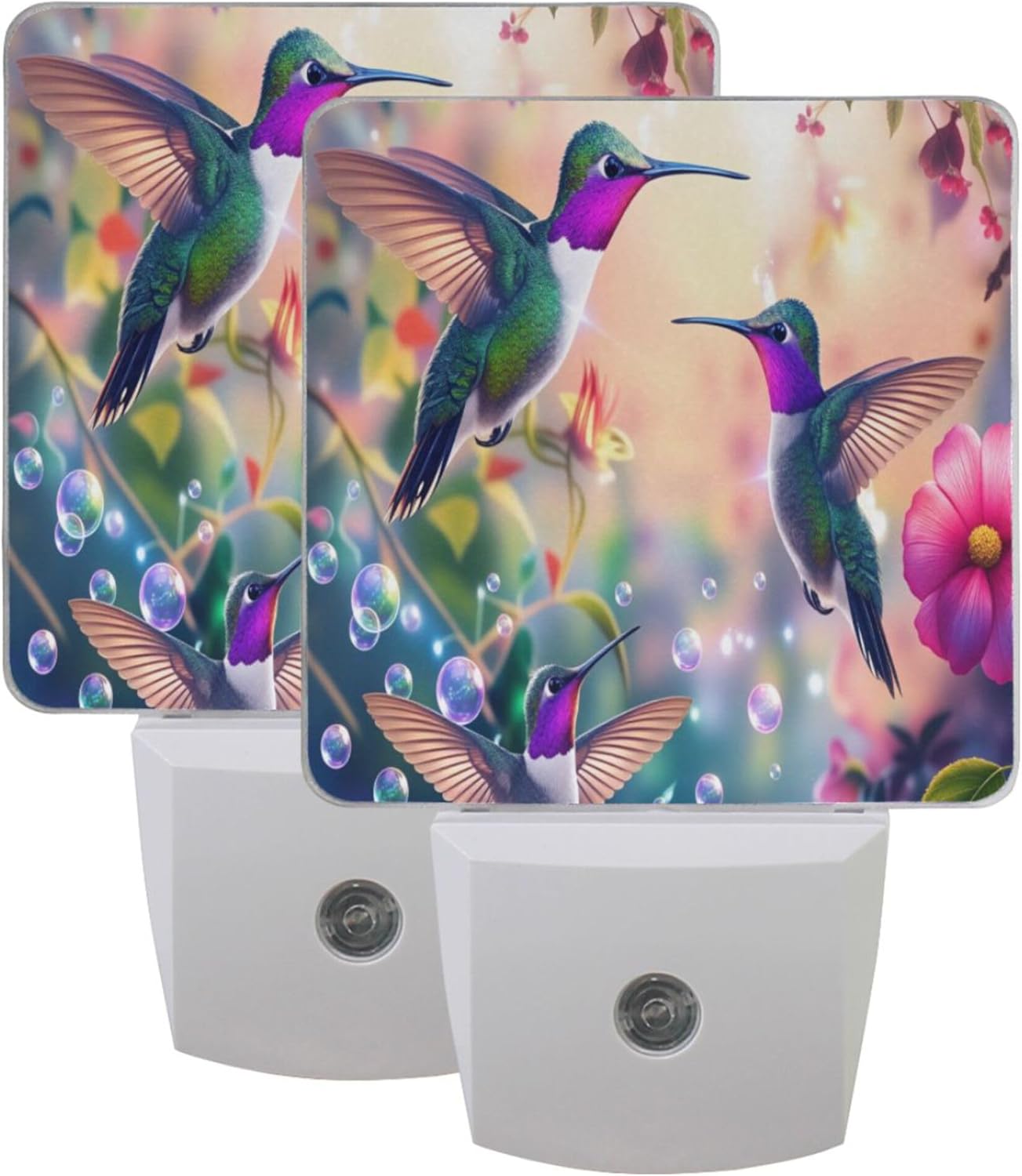2 Luces Noche Colibríes Sensor LED Flores Ajustables Hogar