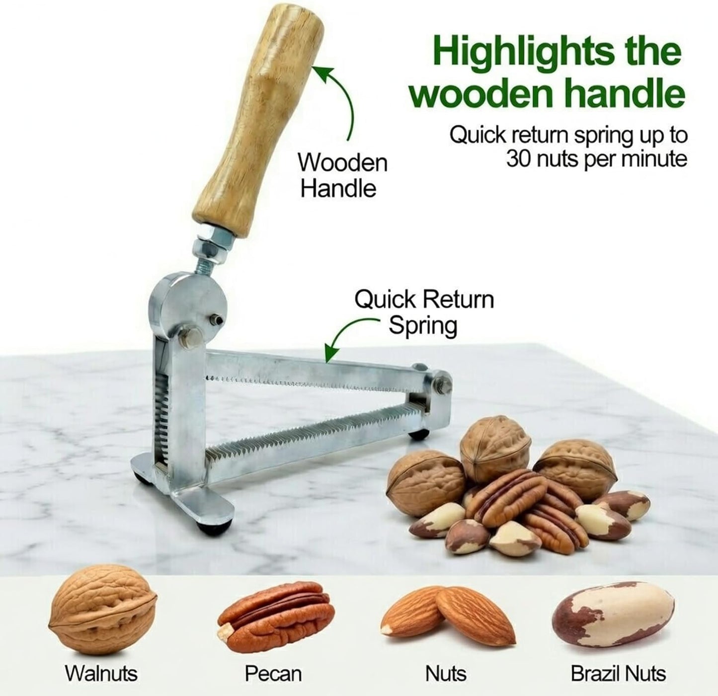 Galleta manual nueces con resorte y herramienta ajustable