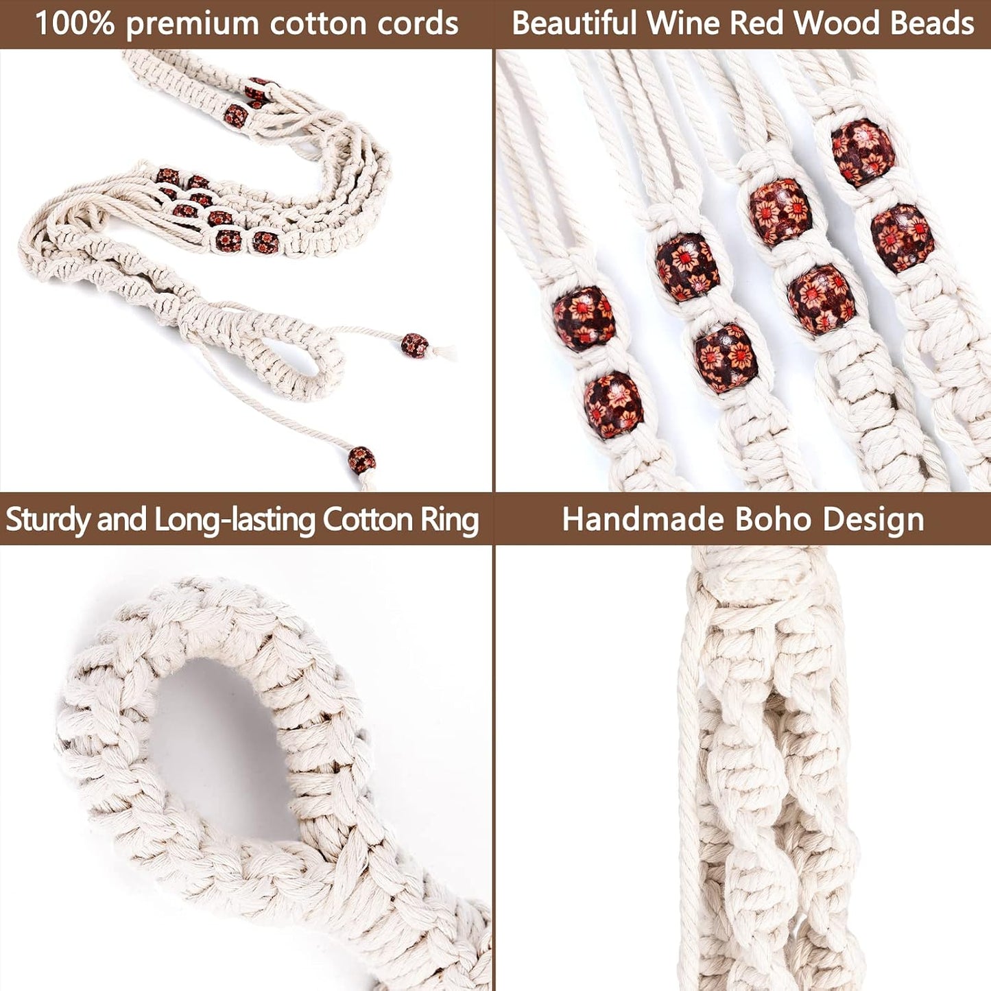 Colgador macramé plantas con cuentas madera 4 ganchos resistente