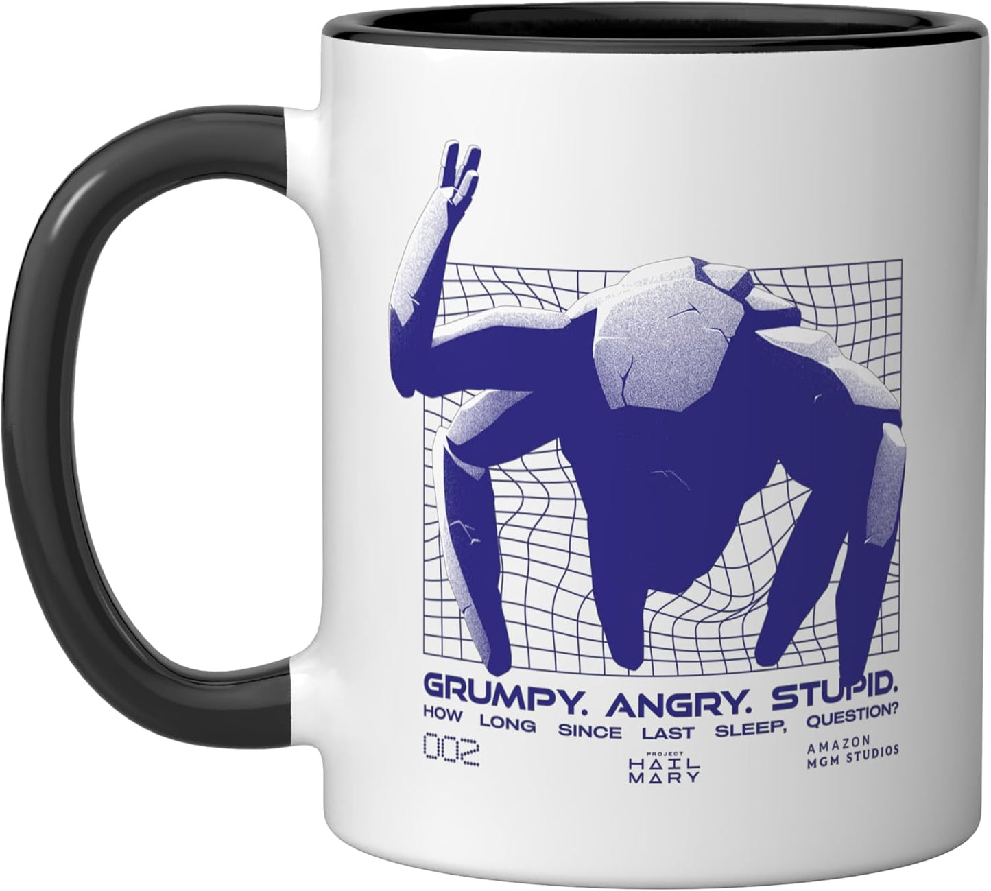 Taza de cerámica Grumpy Angry Stupid negra y blanca