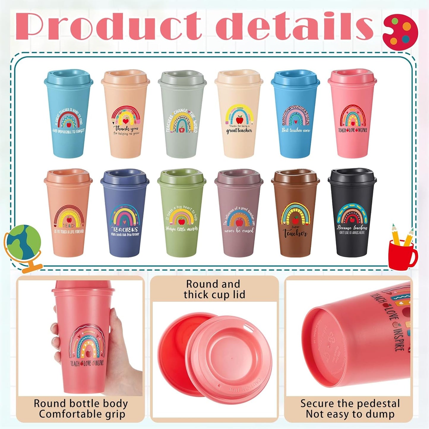 48 Pzas Tazas Café 16oz Con Tapas Regalo Profesor