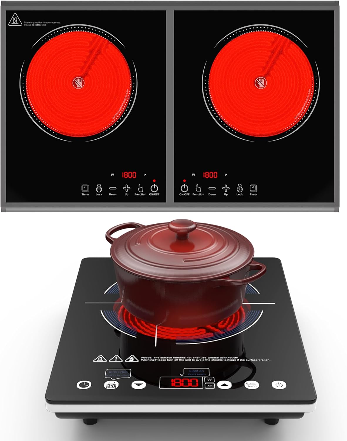 Cocina eléctrica doble tactil led 9 niveles bloqueo niños