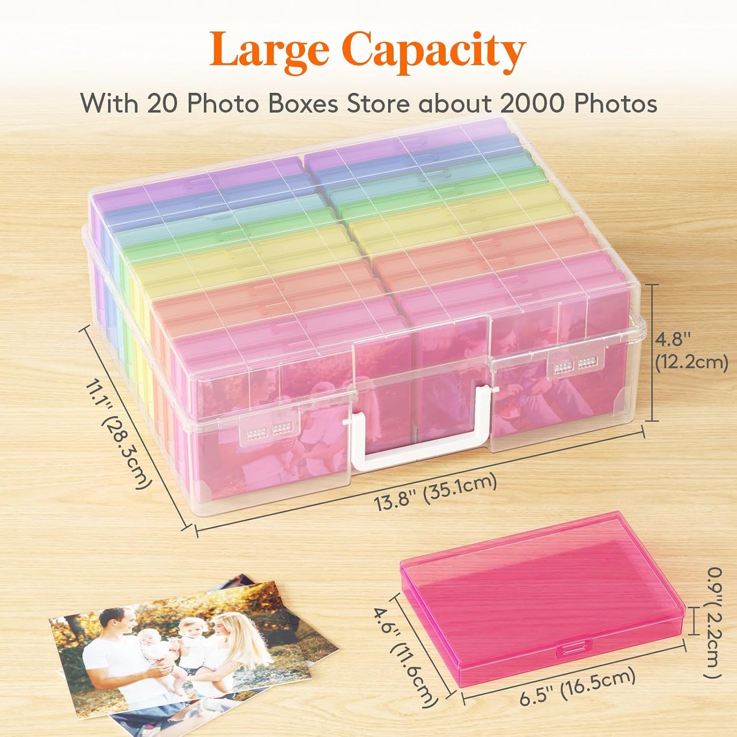 Caja fotos 4x6 con 20 fundas tapas plástico multicolor