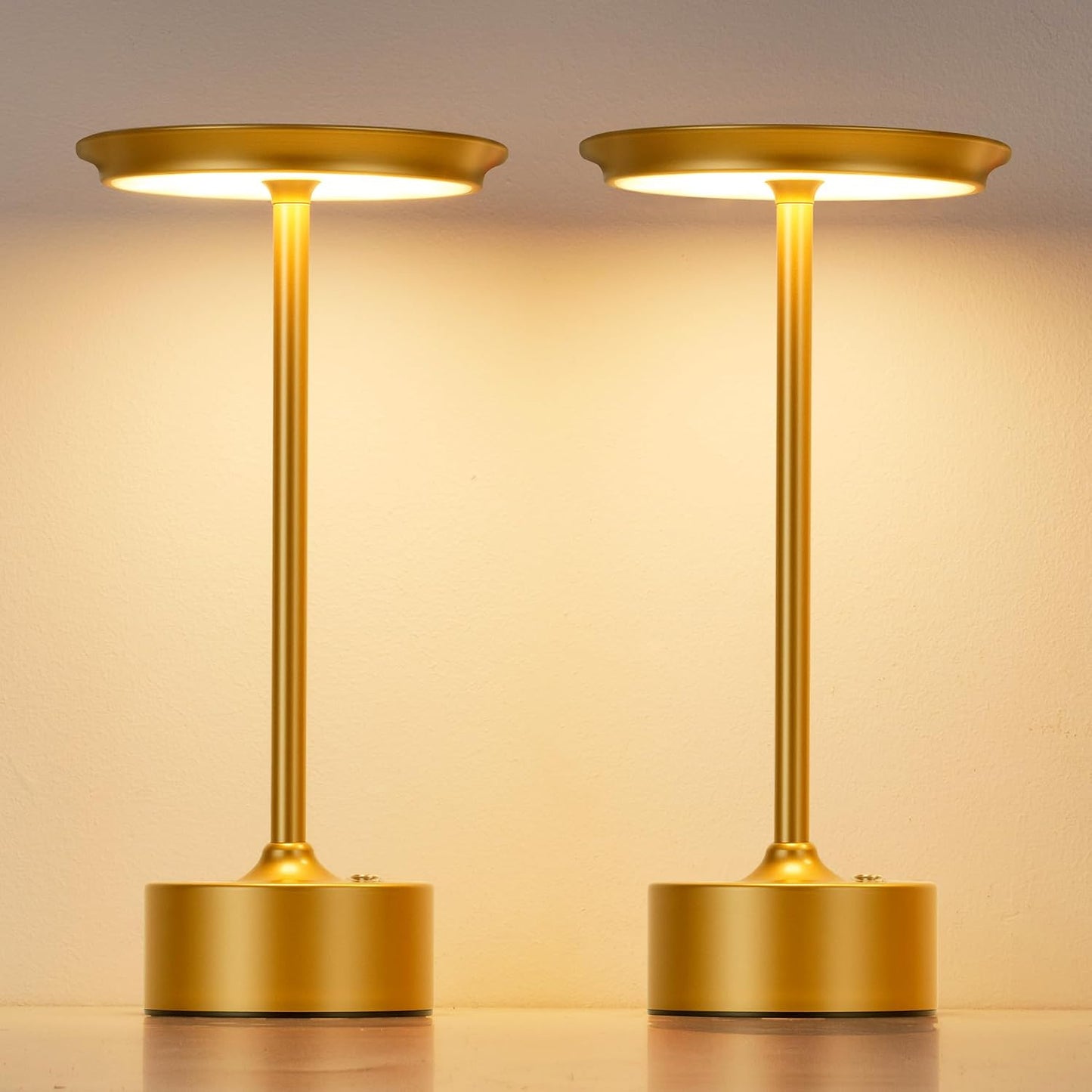 2 Lámparas Mesa LED Inalámbricas Color Dorado 5.1x11pulg