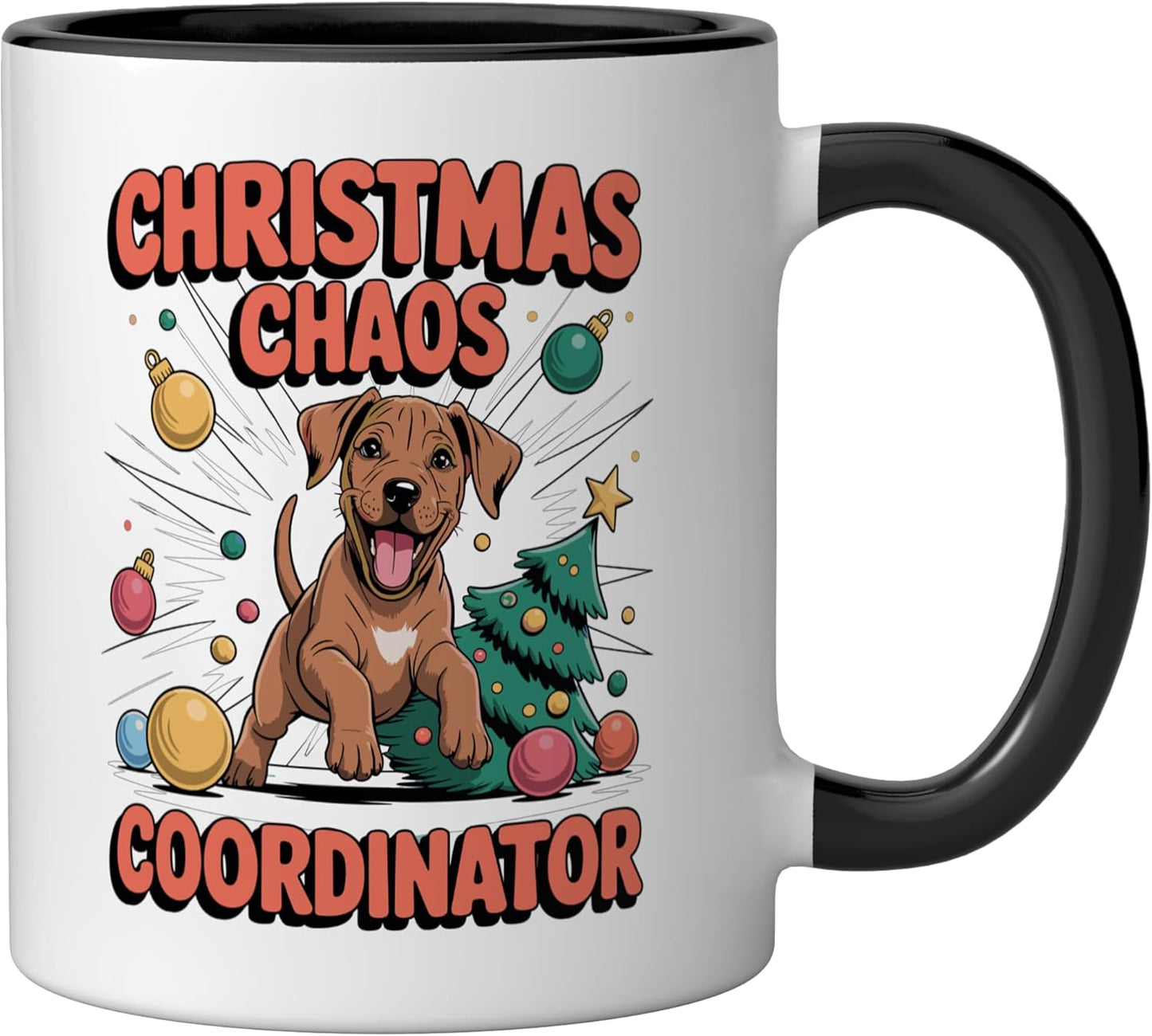 Taza cerámica perro ridgback humorístico negro/blanco