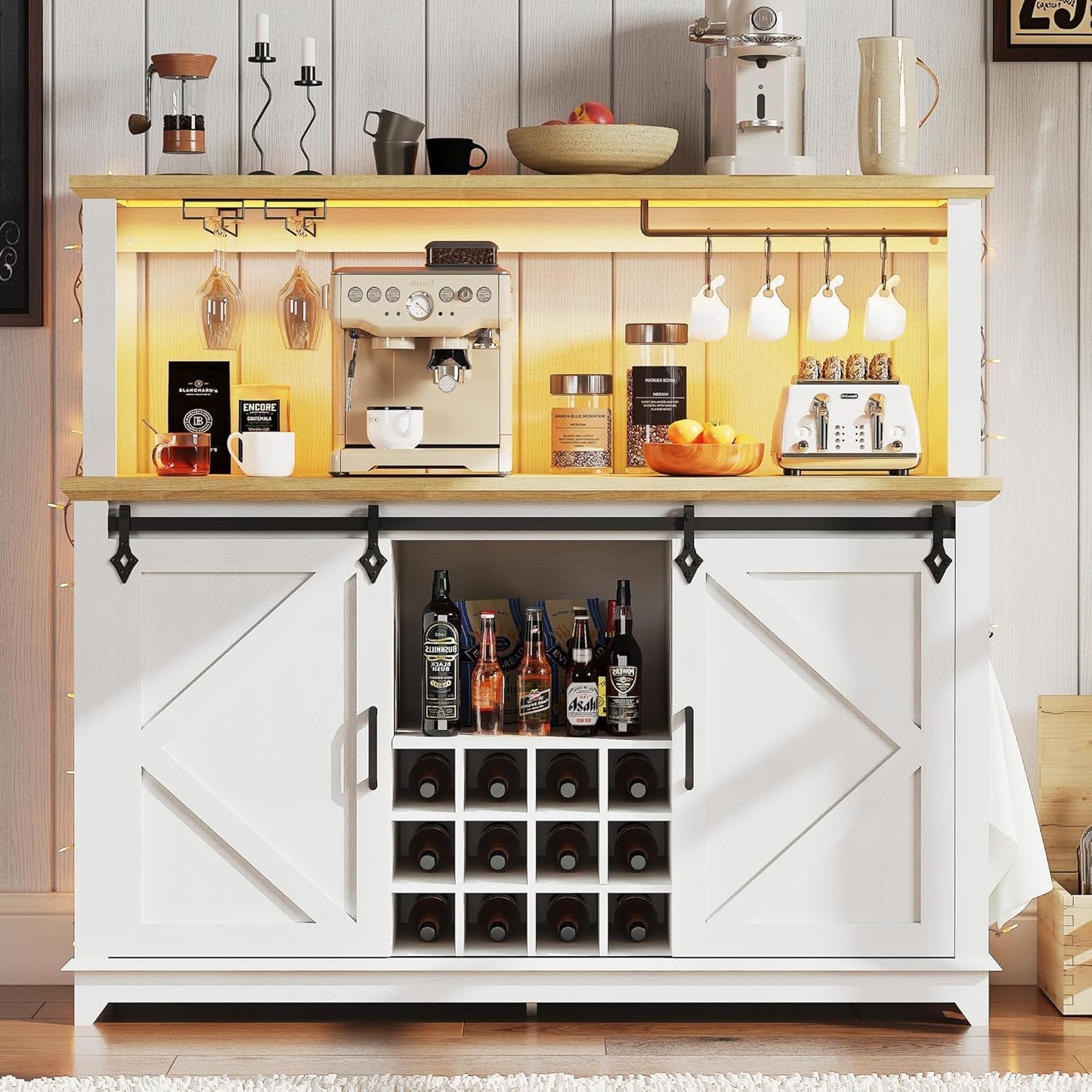 Gabinete de barra de café Patikuin puerta corrediza con luz LED