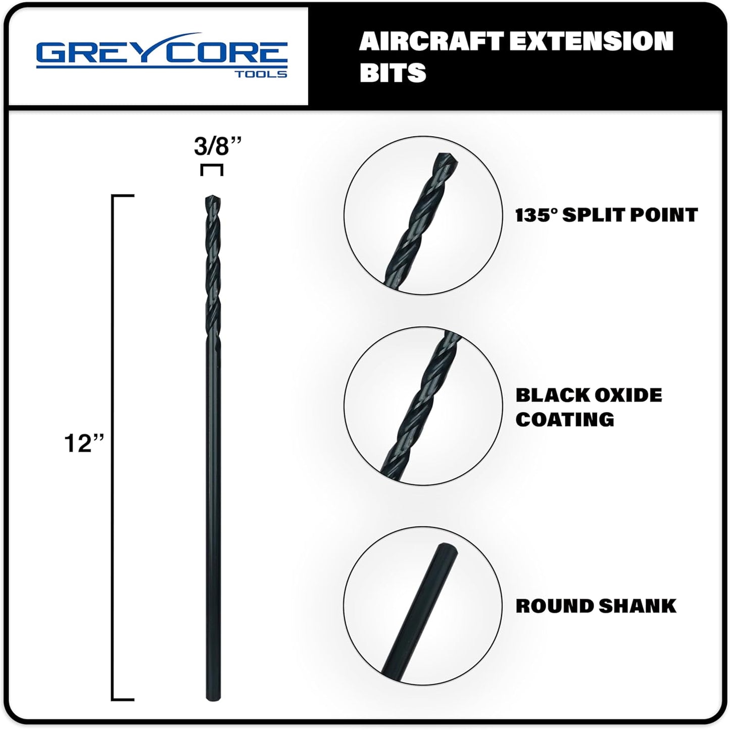 Broca extensión óxido negro 3/8x12 pulg para acero madera
