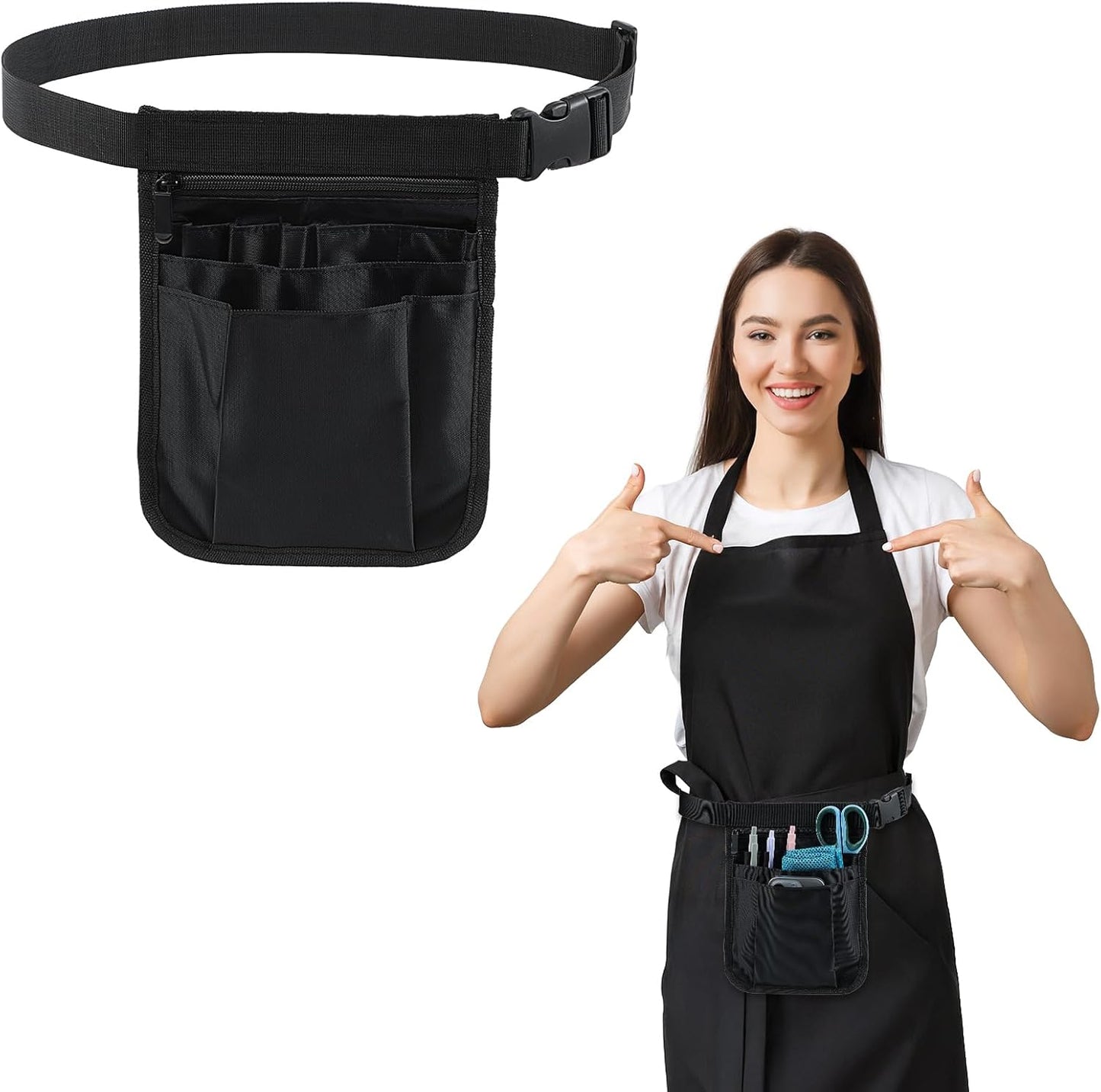 Delantal negro con bolsa utilidad ajustable