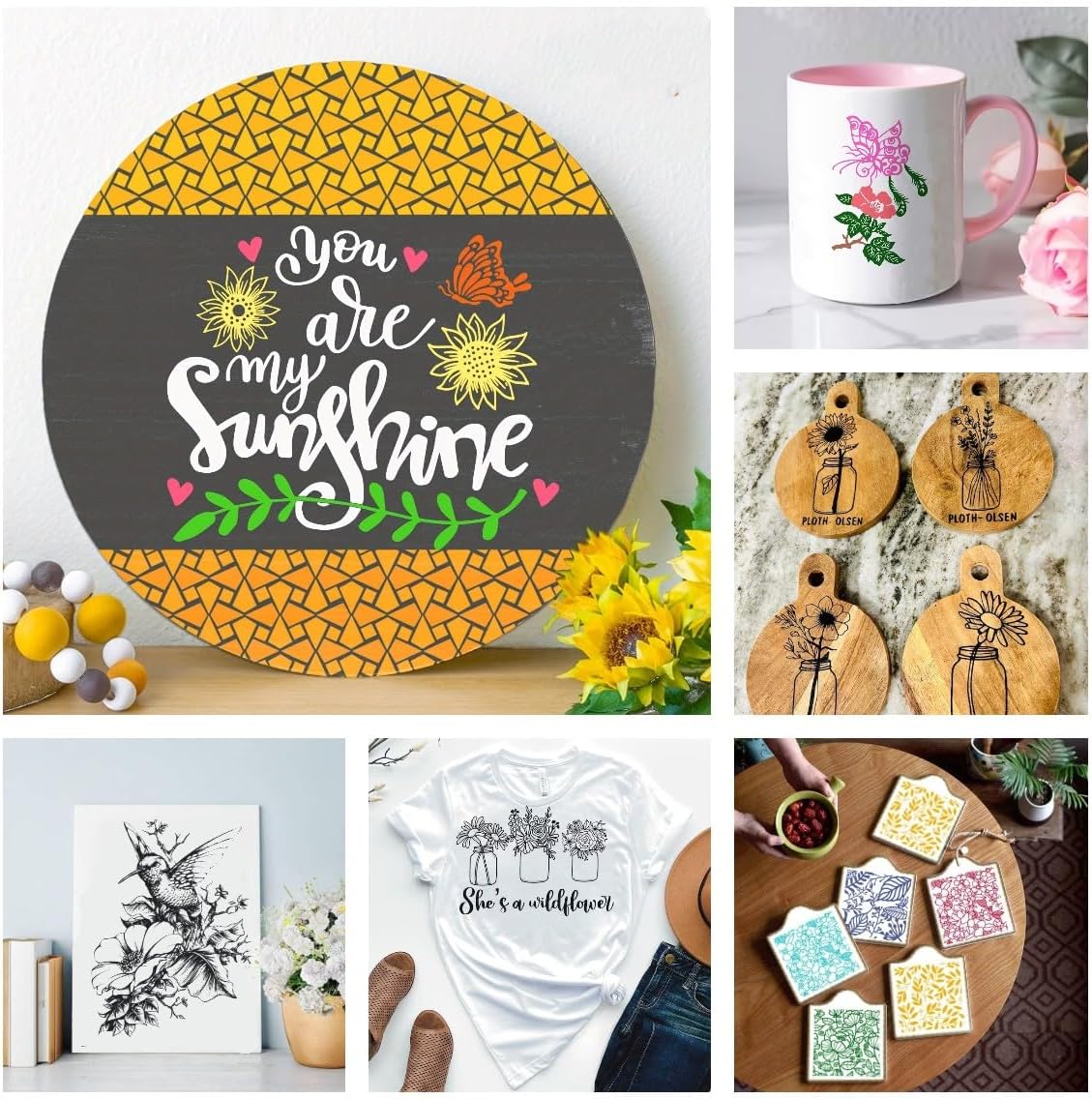 Plantillas autoadhesivas para serigrafía girasoles reutilizables