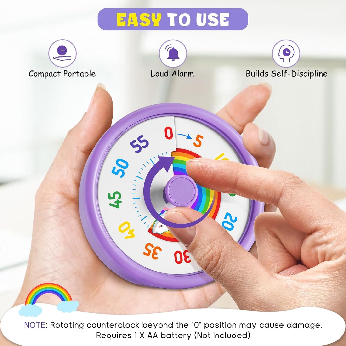 Temporizador visual para niños de 60 minutos con disco de arco iris