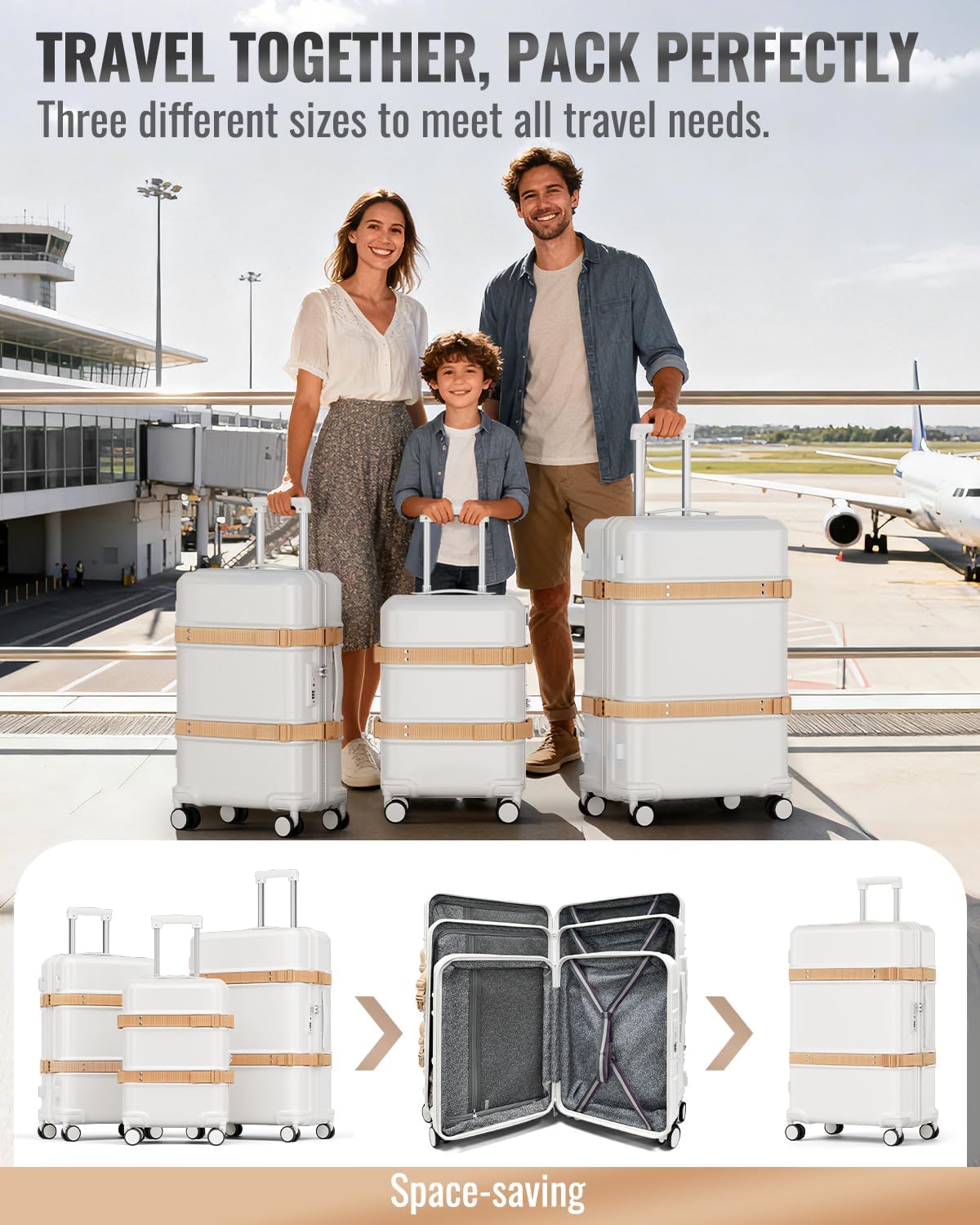 Set 3 maletas rígidas con ruedas TSA 20-28 pulg YKK Blanco