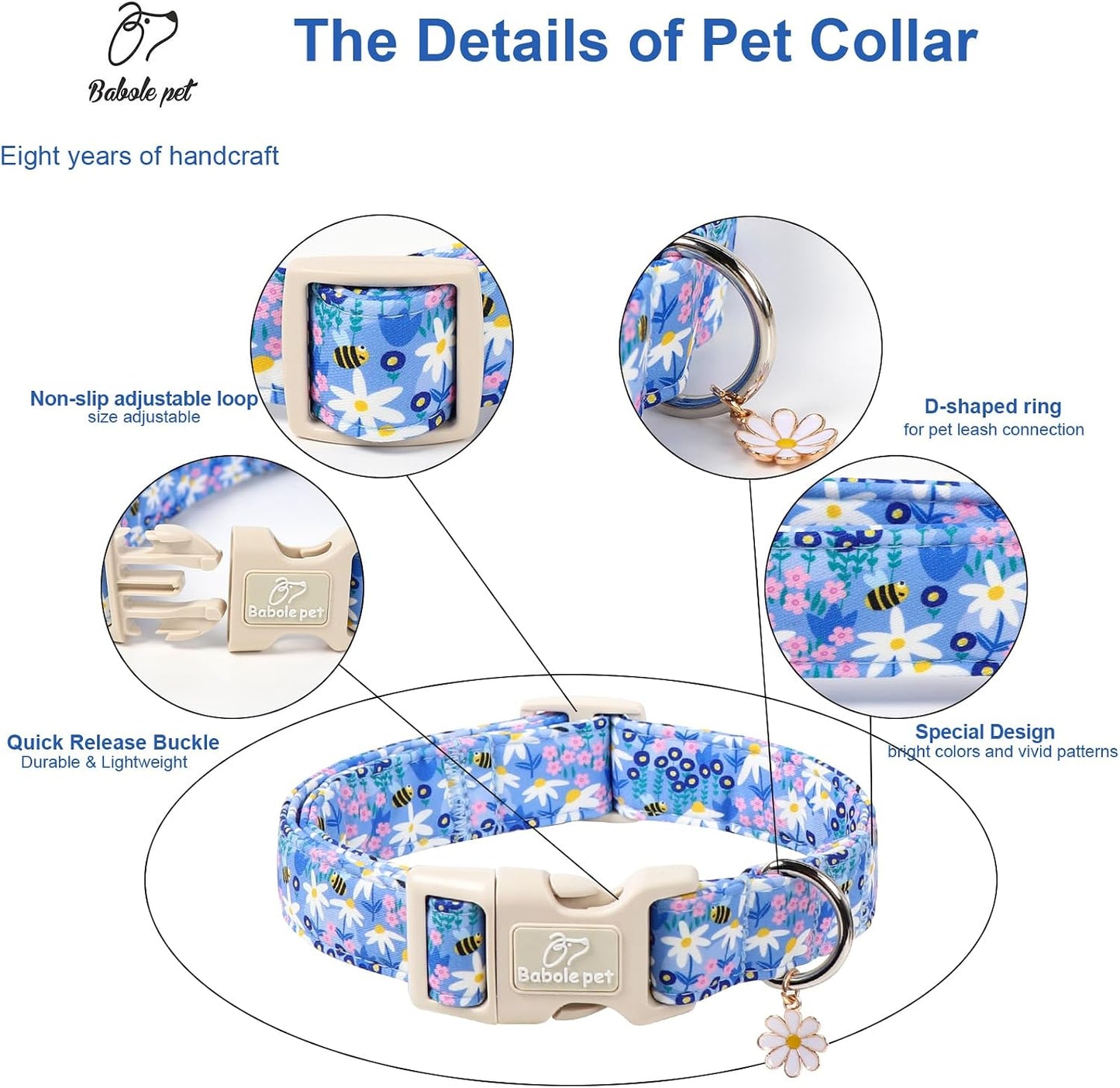 Collar floral para perros grandes ajustable transpirable