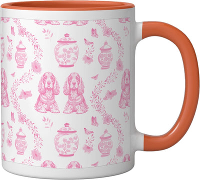 Taza cerámica para perro Cocker Spaniel Preppy Pink Toile naranja/blanca