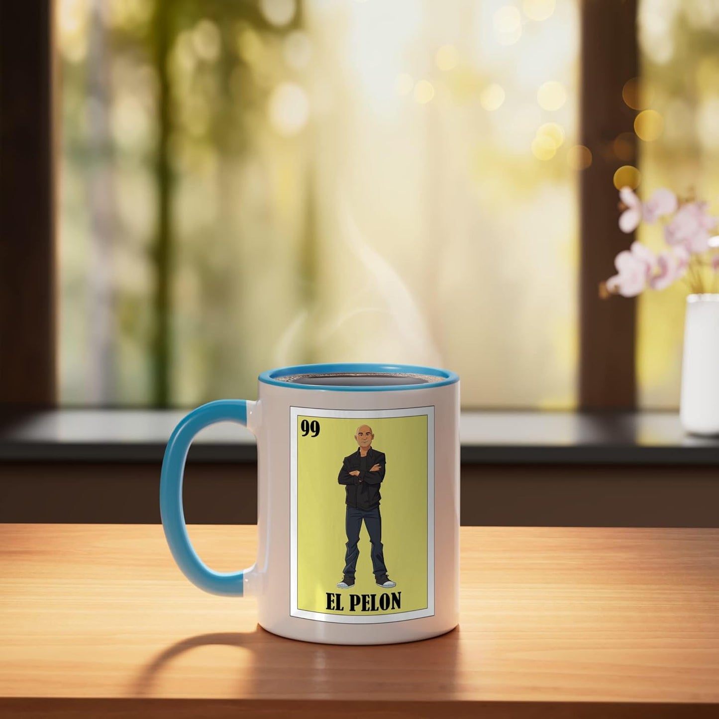 Taza cerámica El Pelon diseño chistoso mexicano azul/blanco