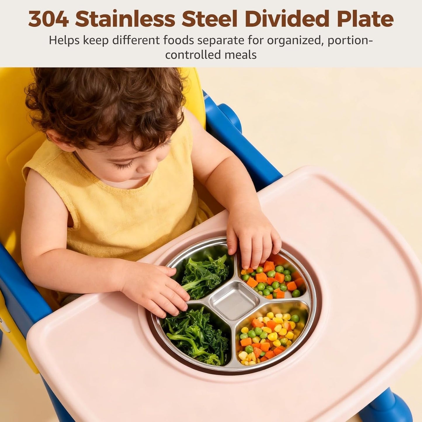 Plato dividido de acero inoxidable 304 de 8.9 pulgadas con cinco compartimentos