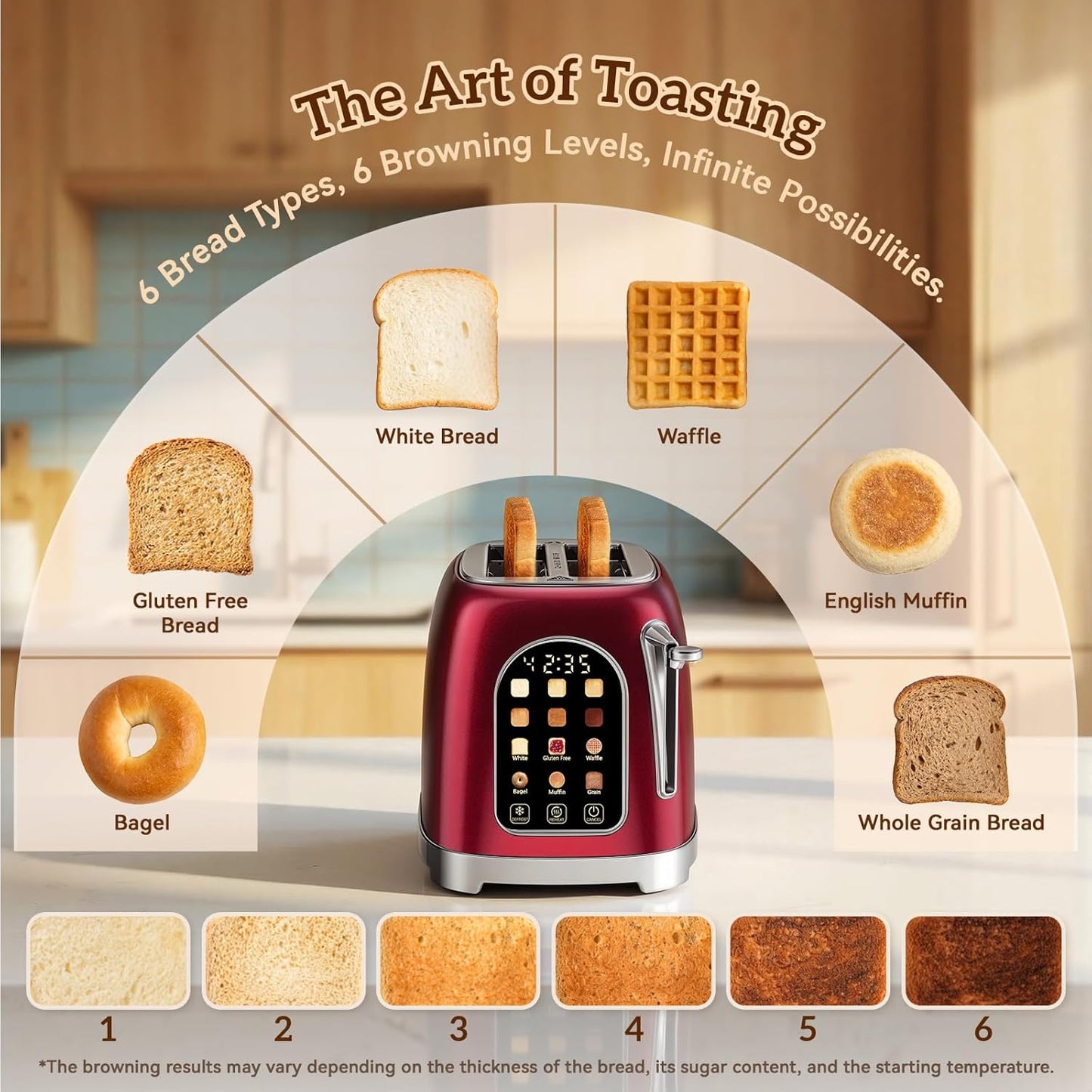 Tostador retro de acero inoxidable con pantalla táctil Rongbest