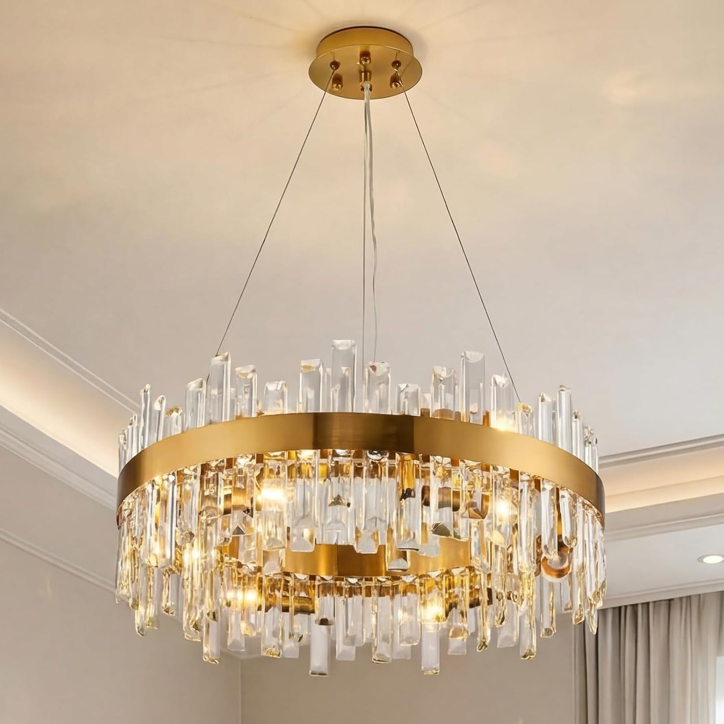 Candelabro cristal 23.6pulg 12 luces latón dorado sala