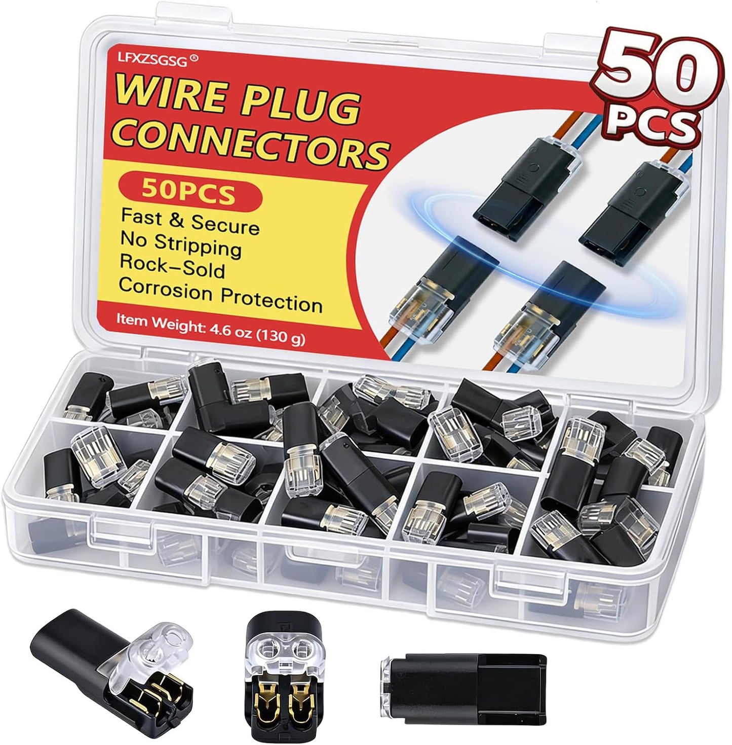 Conectores cable rápido 50 pzas con hebilla para luces led