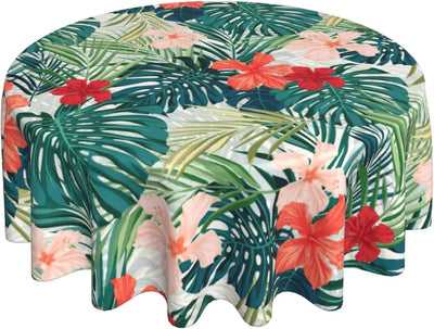 Mantel tropical redondo de 60 pulgadas con hoja de palma hawaiana verde