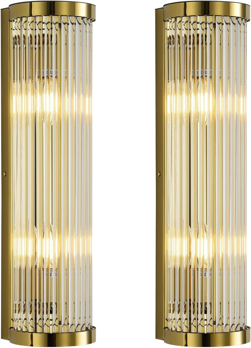 2 Apliques Pared Cristal Titanio Cepillado Dorado Modernos