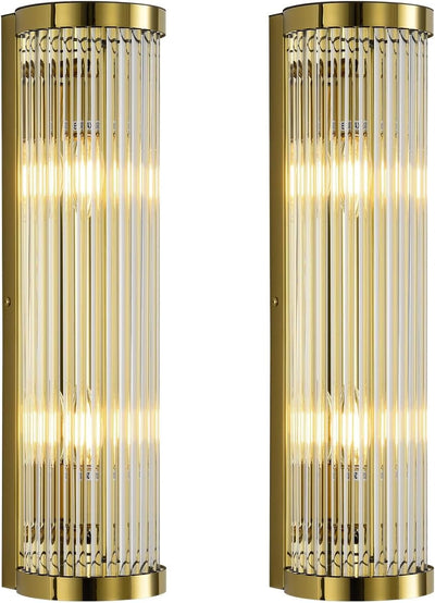 2 Apliques Pared Cristal Titanio Cepillado Dorado Modernos