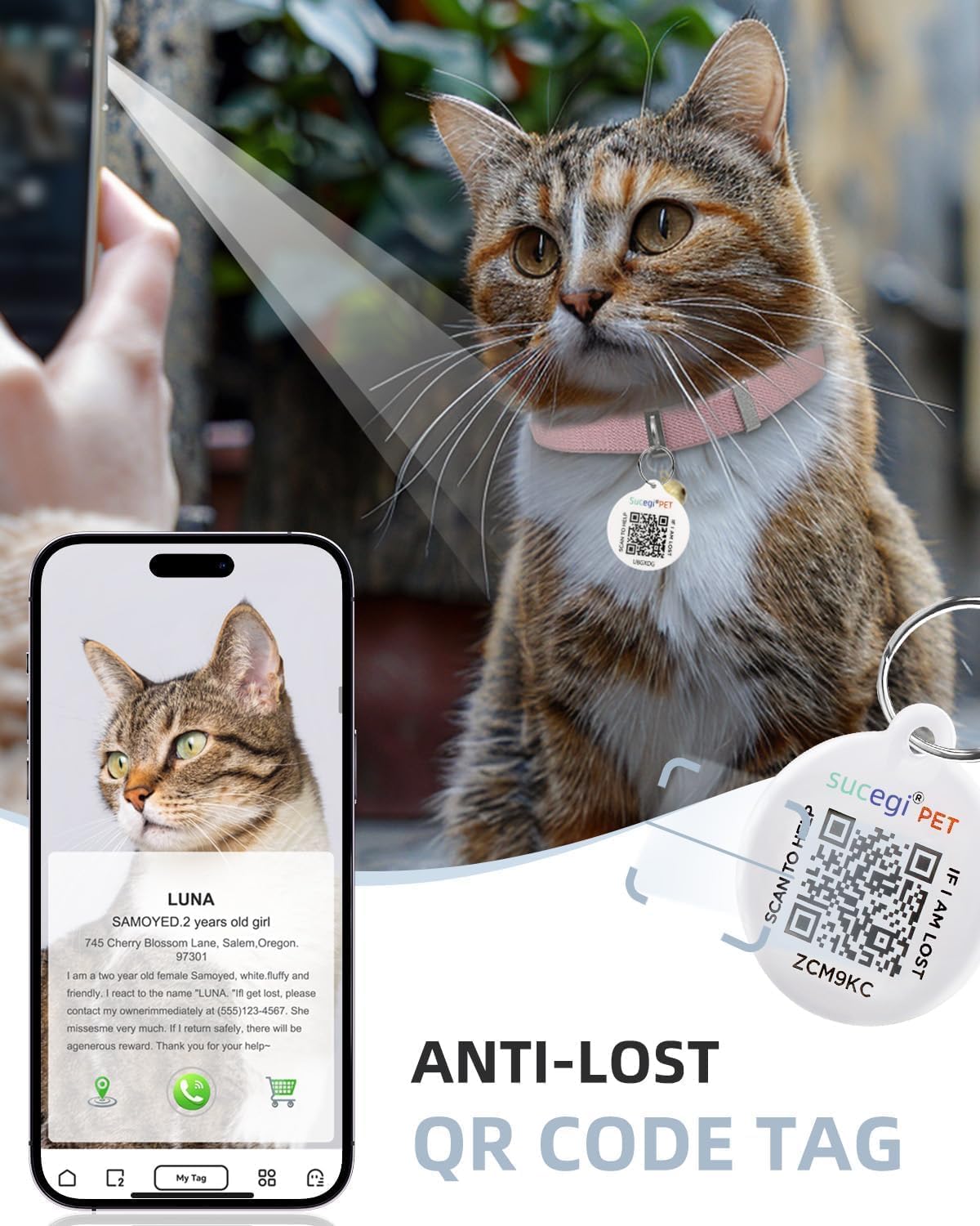 Collar gato con etiqueta QR elástico duradero