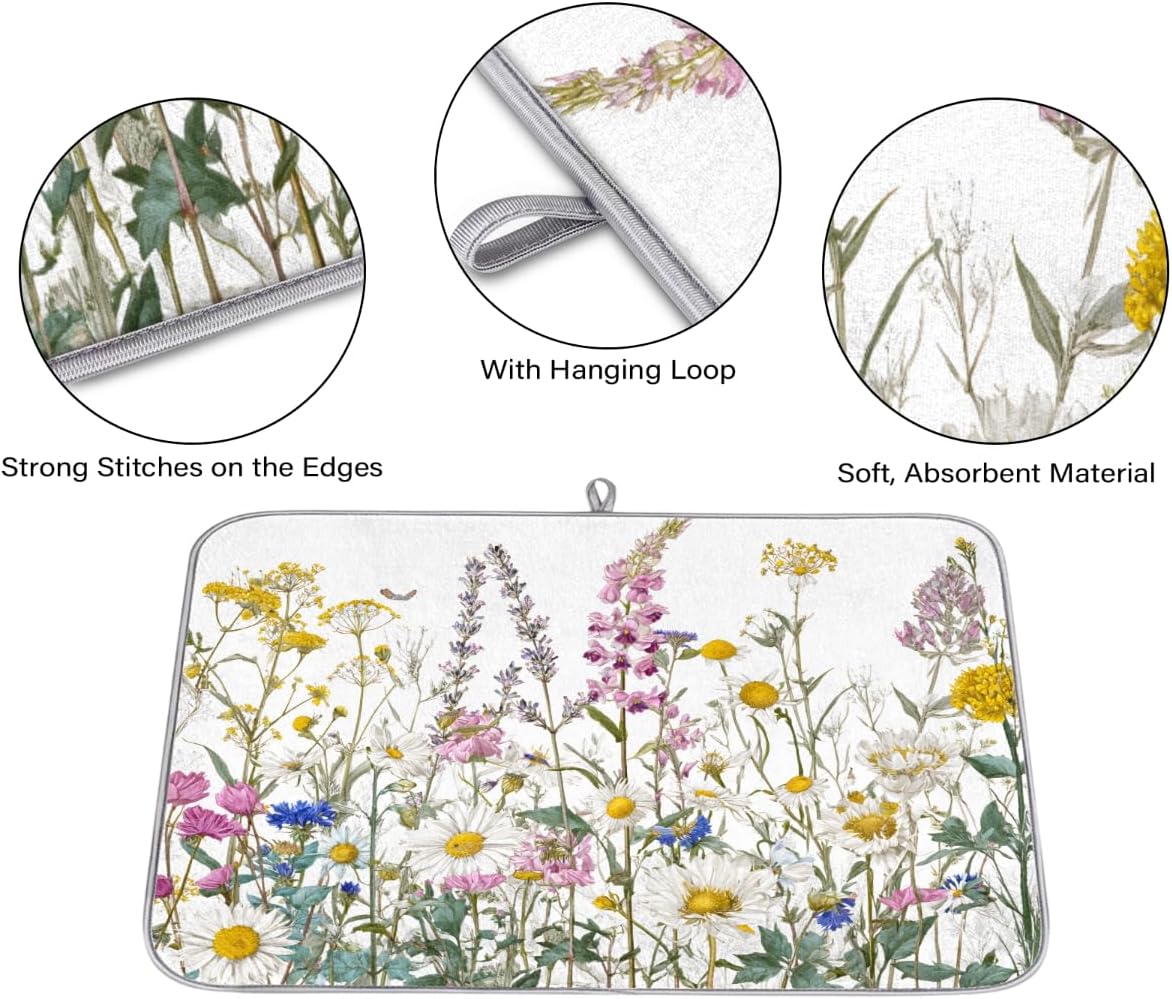Tapete de secado de platos reversible floral 18x24 pulgadas