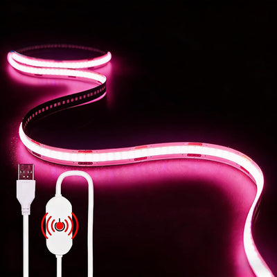 Tira LED USB COB rosa flexible 3.28pies con controlador tactil