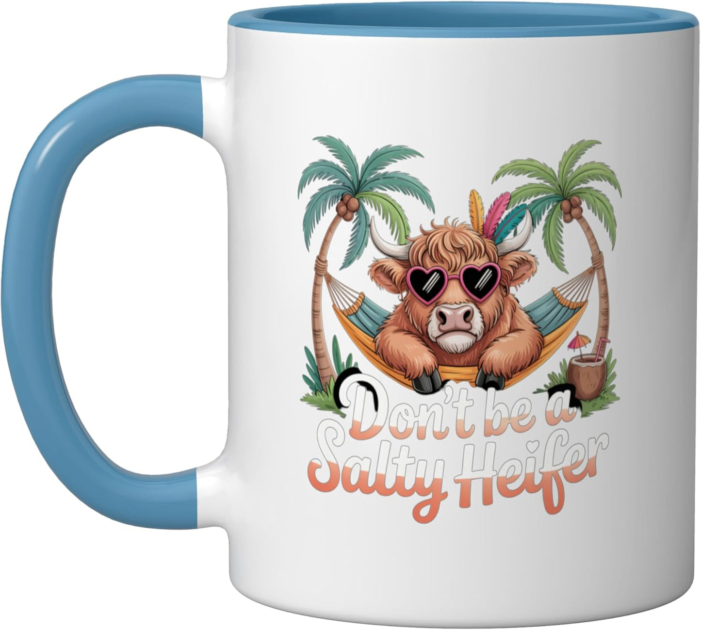 Taza cerámica de vaca alta humorística azul/blanco
