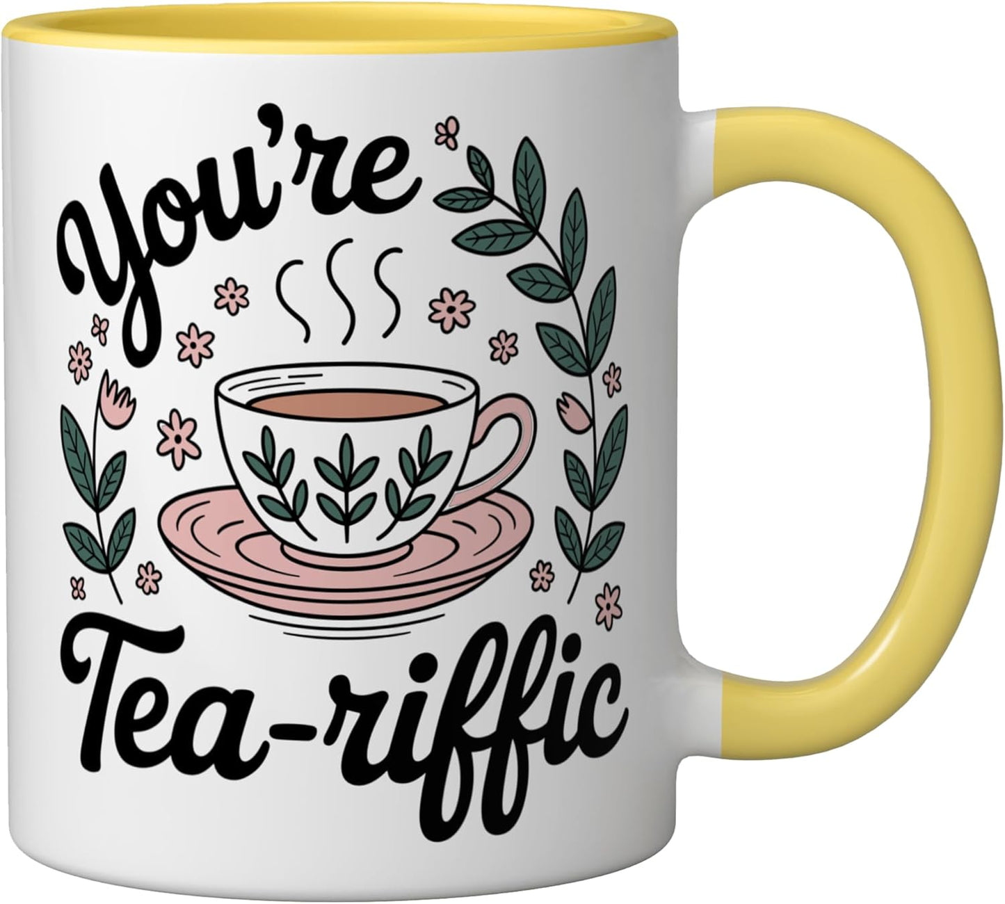 Taza de té cerámica divertida amarillo/blanco