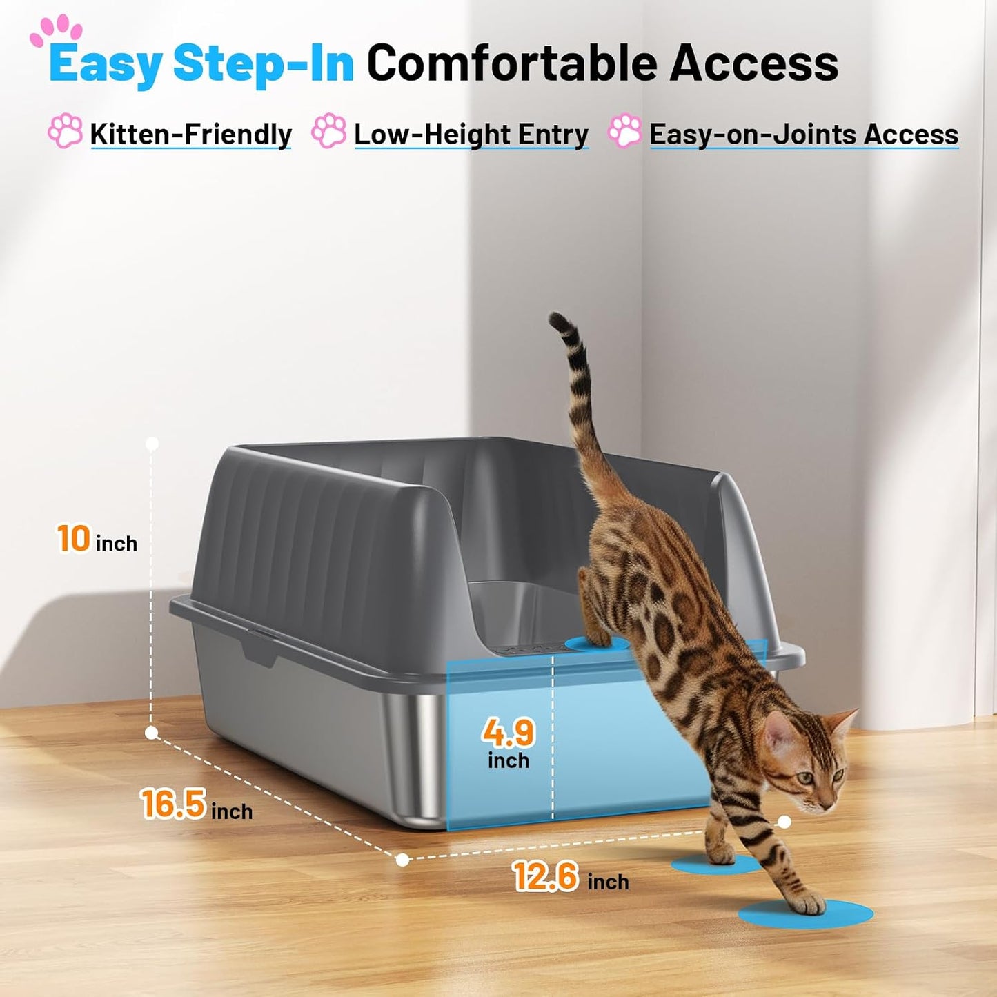 Caja arena acero inox gatos con tapa antiadherente